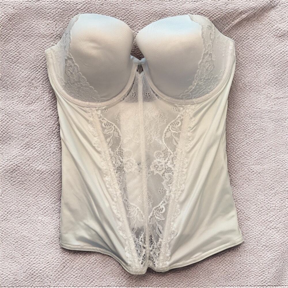 Cassandra Intimates 36C White Lace Corset Bustier Bridal Strapless - No Straps